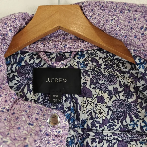J. Crew Quilted Cotton shirt-jacket Grandma Chic Cottagecore floral Lavender 2XL
